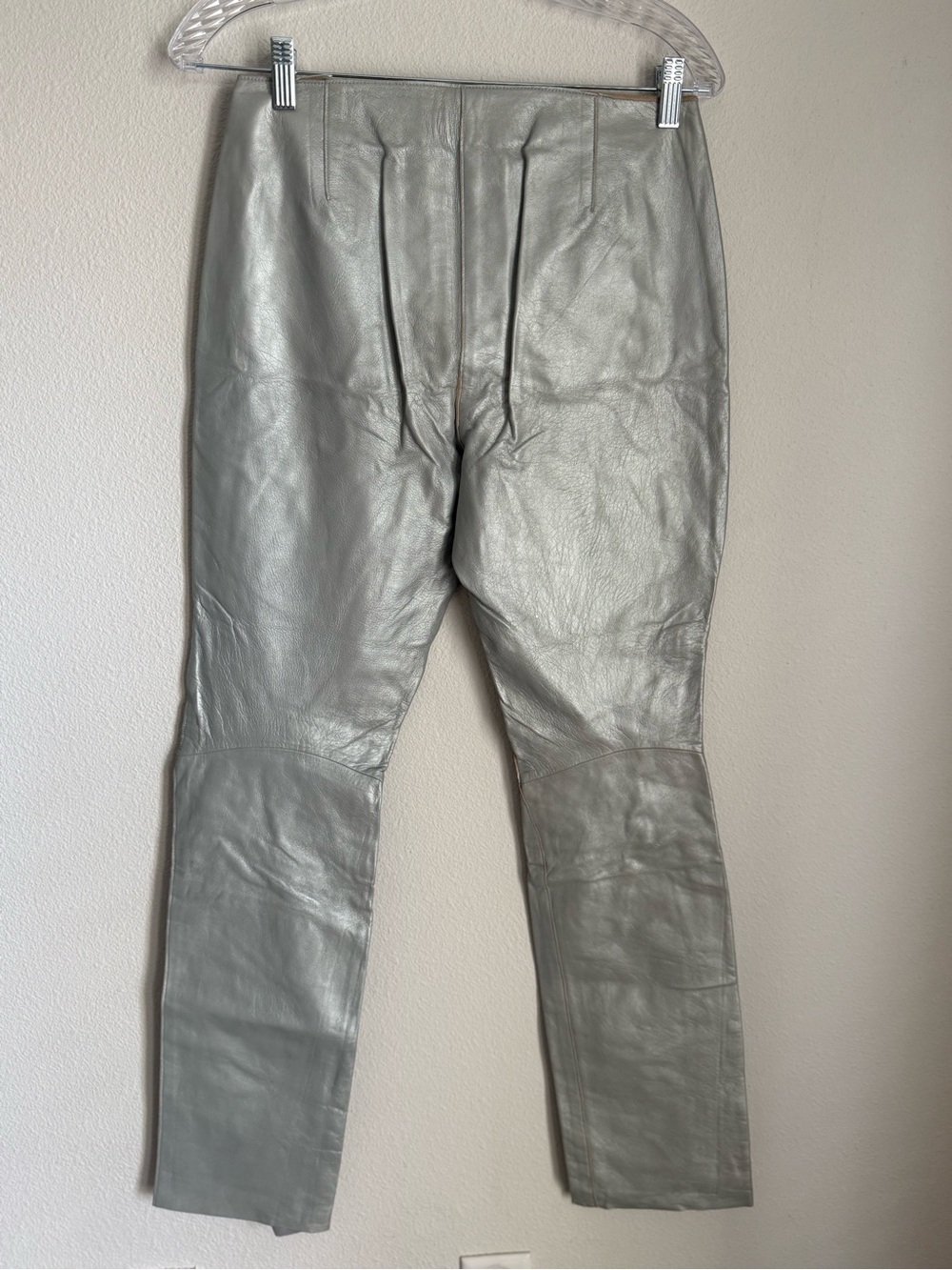 Vintage Y2K DKNY Metallic Silver Genuine Leather Pants - Sz 6 - Picture 9 of 11